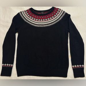 TALBOT’S Women’s Black, Red, & White Fair Isle Lambswool Blend Sweater MEDIUM